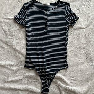 Honey Punch Striped Navy and White Bodysuit
